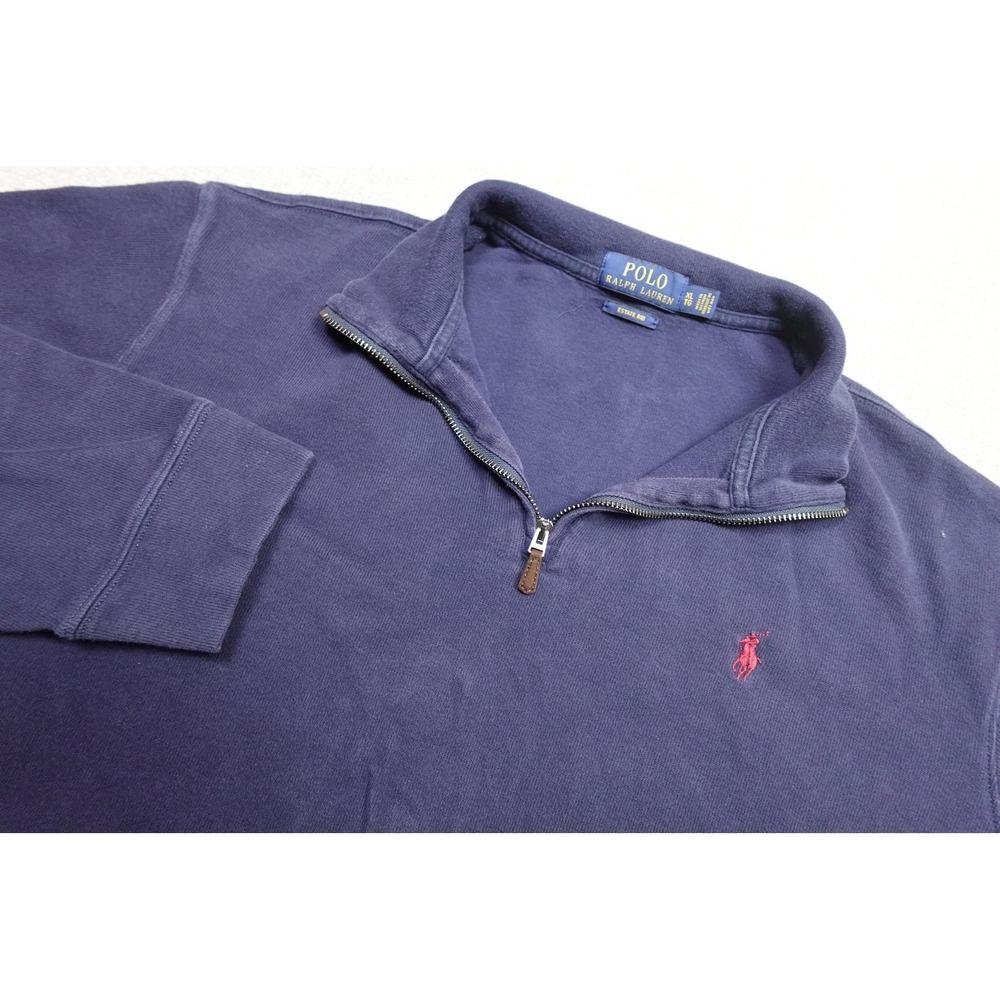 Polo Ralph Lauren Estate Rib Quarter Zip Sweater Mens XL Blue Cotton Mock Neck
